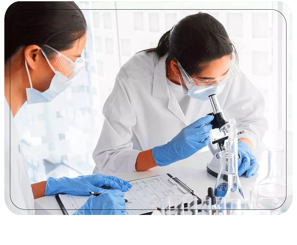 two nurses doing lab testing