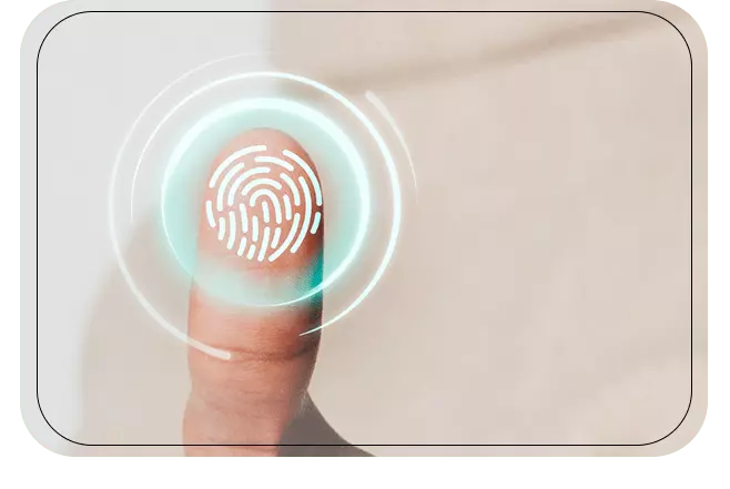 a thumb pressed a transparent finger print machine
